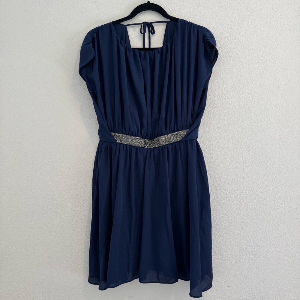Asos - Mini Dress with Rhinestone Waistband - Blue - Size 8